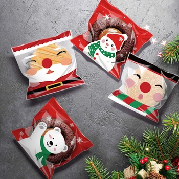 100 Karácsonyi Ajándék Táska Öntapadó Cookie-k Candy Csomagolás Zsák Fél Ajándék, Snack Sütés Műanyag Táska Új Év Dekoráció 2024