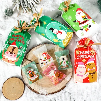 100 Karácsonyi Édesség Táska Hot Pecsét Táskák, Kézzel készített Cookie-k Nugát Csomagolás Pounches újévi Ajándék, Karácsonyi Díszek 2023