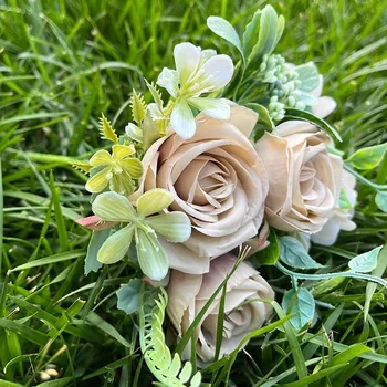 Évjárat Szürke Mesterséges Virág Selymek Hortenzia+Rózsa Dekoráció Fehér Hamis Fowers Esküvői asztal haza Fél DIY Csokor Dekoráció