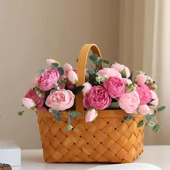Új 30cm Rose-Rózsaszín Selyem Bazsarózsa Csokor művirágok 5 Nagy Fej 4 Kis Bud Menyasszony Esküvői lakberendezési Hamis Virágok Faux